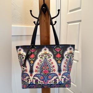 Brighton Journey to India Tote Beautiful Floral Black Leather
